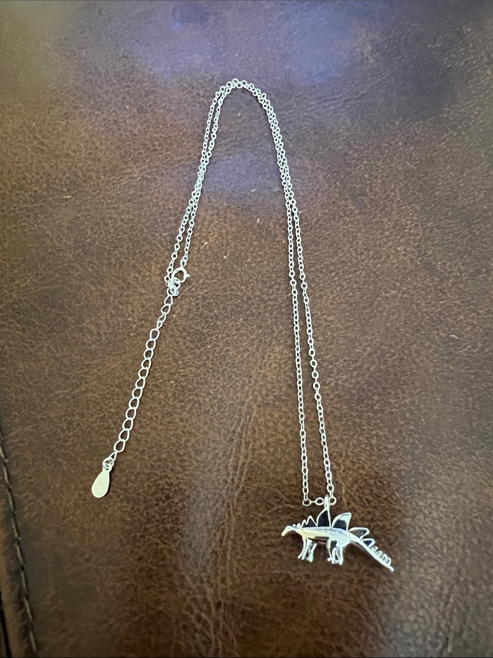 Silver Stegosaurus Pendant Necklace - Dinosaur Charm
